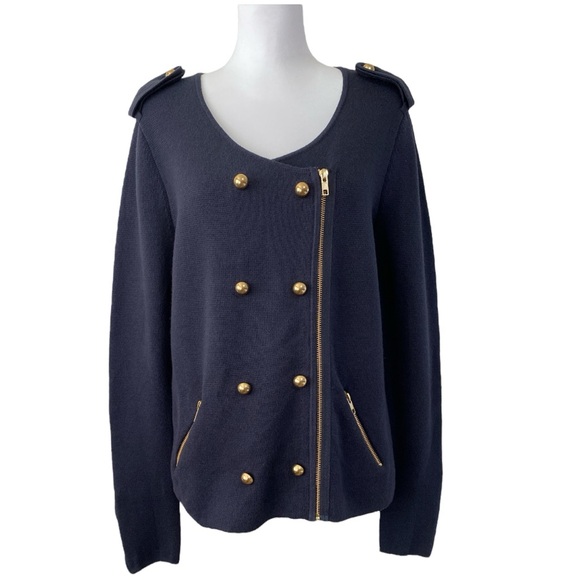 Ann Taylor Sweater Women's Size L Navy with Gold Buttons Military-Inspired - Picture 1 of 10